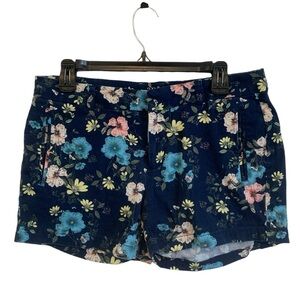 ANA navy blue floral twill shorts classic floral preppy beach lake vacay yellow